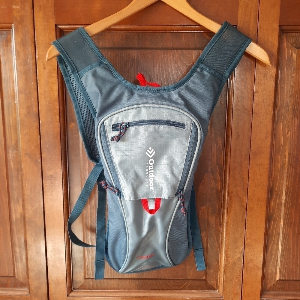 Outdoor Products Castaic blue gray hiking hydration backpack (no bladder)